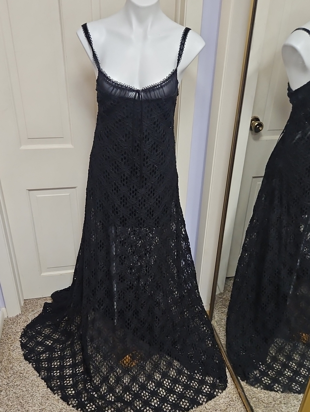 Free People Wiccan Stylr Black Lace Crochet Maxi Slip Goddess Dress